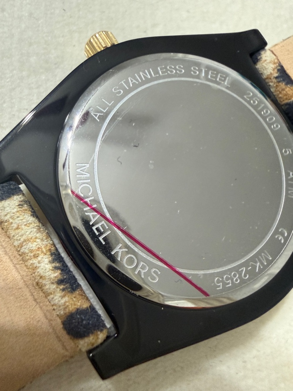 Michael Kors Black and Red Dial Watch with Leopard Strap - Picture 6 of 6